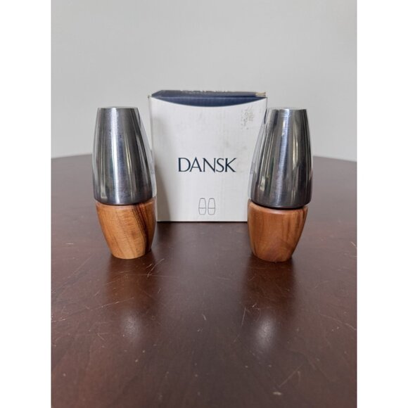 Dansk Wood Metal Salt Pepper Shaker Set Mid Century Modern MCM Danish VTG - Picture 1 of 9